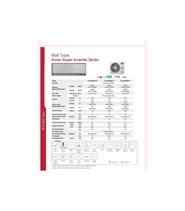 سبلت 1 طن جداري أسود TOSOT انفيرتر